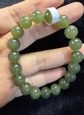 原创设计天然和田玉碧玉湖水绿卡10圆珠手串编号1036多样性发货