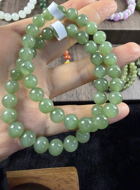 原创设计天然和田玉碧玉猫眼卡8圆珠手串编号1353多样性发货