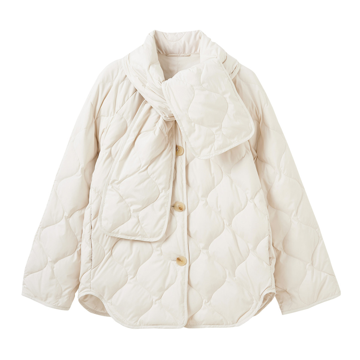 LUNAFUNG冯下文·菱格纹绗缝羽绒服围巾领轻薄保暖上衣灰鸭绒外套,淘宝优惠券,粉丝福利购,淘宝优惠卷