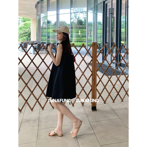 LUNAFUNG冯下文·轻奢无袖连衣裙女夏季v领全棉A字版型少女背心裙 - 图2