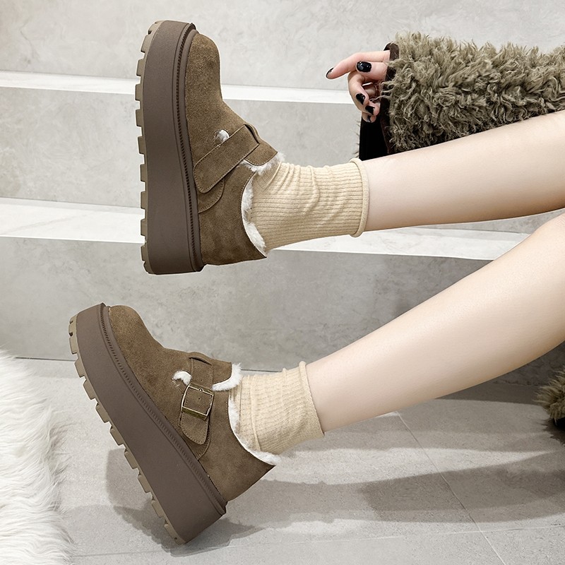 磨砂真皮内增高勃肯鞋女松糕厚底加绒保暖兔毛乐福鞋小码32 33 34,淘宝优惠券,粉丝福利购,淘宝优惠卷