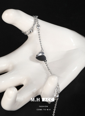 甜酷风银色闪钻爱心锁骨链女款