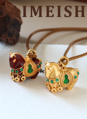 原创本命年红色滴油珐琅葫芦小马毛衣链轻奢高级感气质百搭长项链