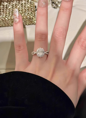 莫桑钻戒指女925纯银椭圆鸽子蛋克拉仿真钻戒白金色跨境饰品批发