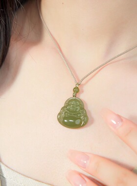 天然晴水和田玉佛公吊坠弥勒佛大肚佛翡翠项链女挂绳笑佛玉石玉坠