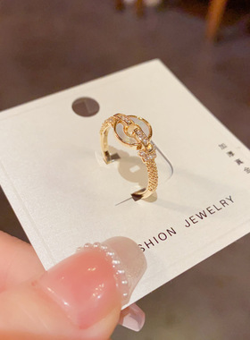 轻奢百搭超闪锆石贝壳开口戒女