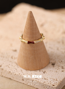 安可拉红拼接竹节开口食指戒