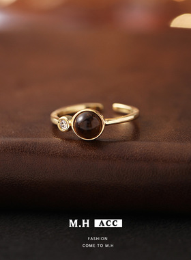 美拉德简约虎眼石锆石食指戒指