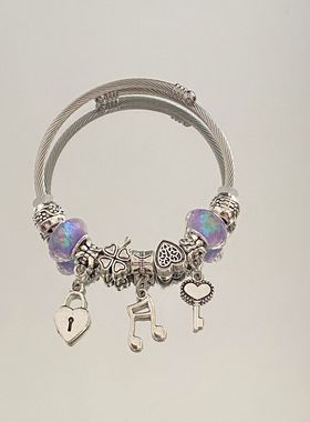 2024潘家款多元素爱心皇冠手镯女diy串珠吊坠小众设计感百搭手饰