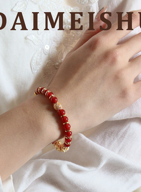 新年复古精致轻奢镂空红玛瑙盘缠手串手链高级感气质百搭马年手饰