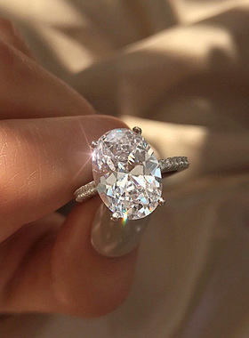 925纯银锆石鸽子蛋戒指女欧美椭圆异形求婚钻戒指环饰品跨境外贸