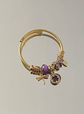 潘家新款不锈钢串珠手镯女满钻蜻蜓吊坠手饰品精致小众设计感手环