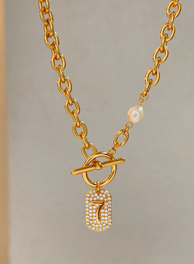 欧美复古OT扣7锆石锁骨链