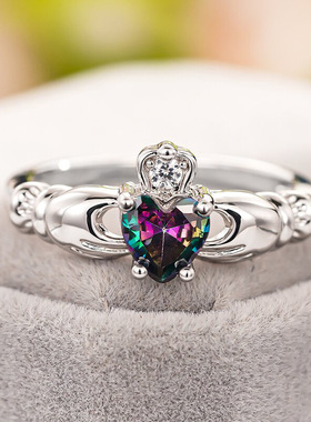 S925银蓝宝石爱心可调闭口对戒