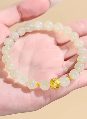 天然和田玉足金手串女款正品晴水散珠子国风黄金转运珠手链玉手镯