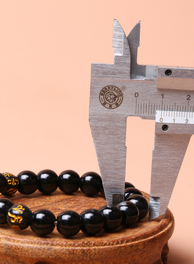 气运堂 六字真言黑玛瑙烫金 3D保色电镀手链情侣款沙金貔貅手串