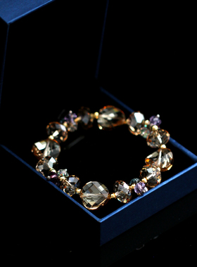 商务/OL高级感进口奥地利香槟金黄水晶手链女手镯超闪手串珠欧美