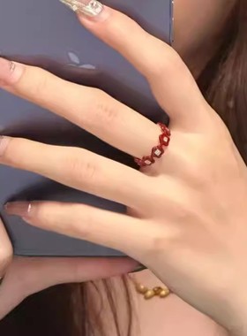 安可拉红色开口花朵食指戒指复古