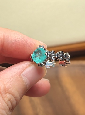 现货S925银绿色宝石戒指女士戒指开口戒