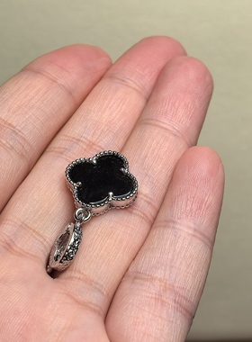 纯银项链坠子玛瑙四叶草吊坠不含链925足银单独项坠简约女双面戴