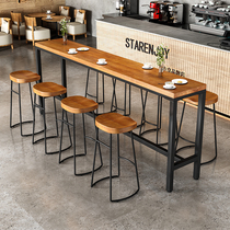 Nordic Solid Wood High Feet Bar Table And Chairs Clear Bar Milk Tea Shop Commercial Casual Minima Bar Table Close To Wall Strip Table Stool