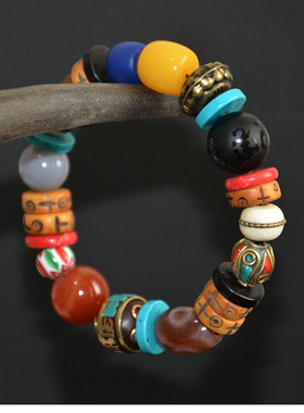 西藏天然三眼天珠牦牛骨多宝手串