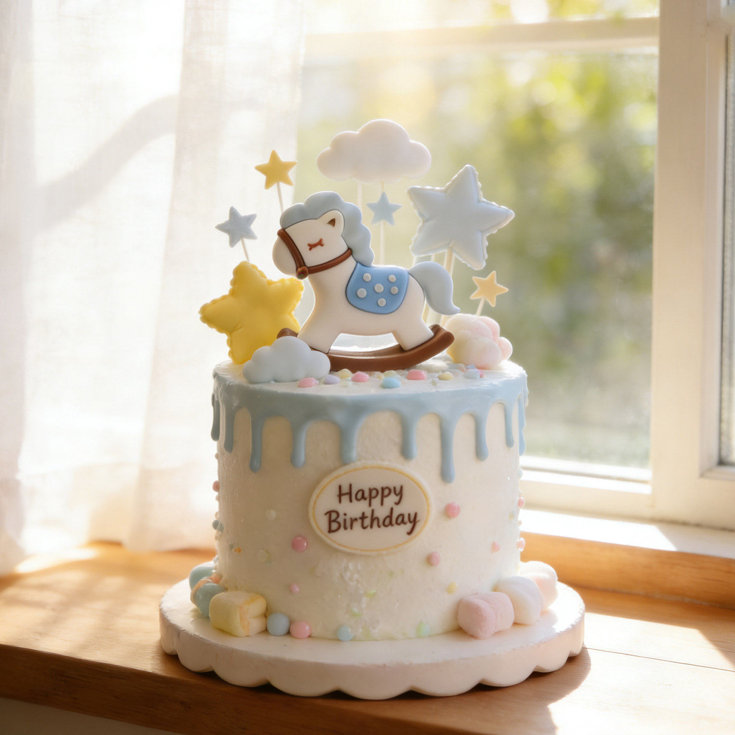 网红烘焙生日蛋糕装饰摆件摇摇木马宝宝百天满月彩虹甜品台插件,淘宝优惠券,粉丝福利购,淘宝优惠卷