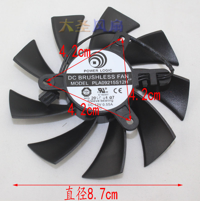 EVGA GTX740 GTX750Ti显卡风扇 PLA09215S12H 孔距42mm 直径87mm - 图0