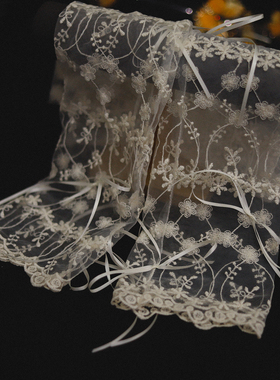 手作米色蕾丝蝴蝶结袖套手套