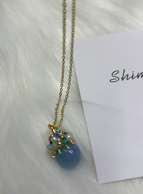 上新天然水晶粉晶圆珠古法工艺吊坠项链新中式国潮民族风锁骨链