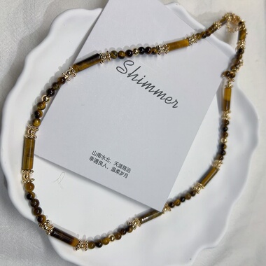 天然虎眼石项链小众设计轻奢复古高级感锁骨链新款