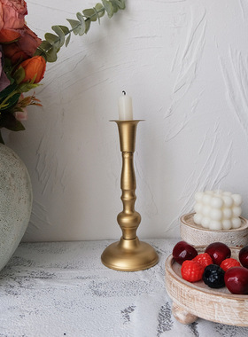 家居餐桌摆件烛光晚餐金色烛台欧式轻奢蜡烛台婚礼道具装饰品单头