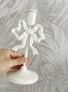 复古法式铁艺ins风白色蝴蝶结烛台摆件婚庆西餐装饰蜡烛台家居装