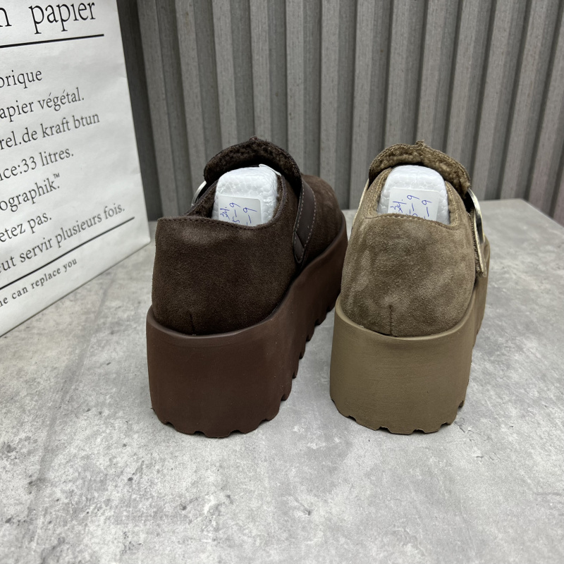 断码处理真皮女鞋2025秋冬款厚底增高深口低帮加绒勃肯鞋女棉鞋 - 图1