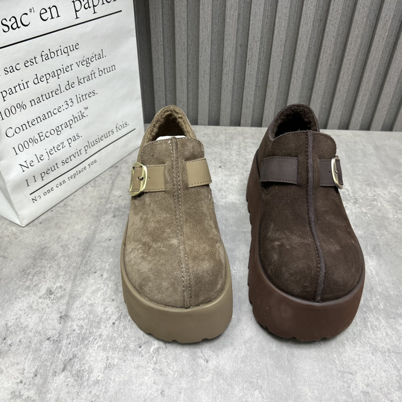 断码处理真皮女鞋2025秋冬款厚底增高深口低帮加绒勃肯鞋女棉鞋 - 图0