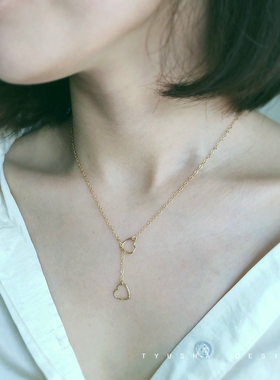 TYUSHA美国14k注金双爱心项链