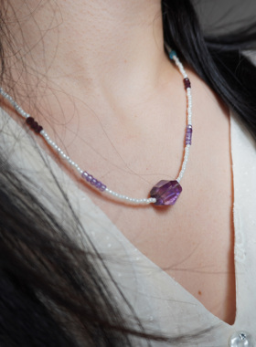 紫水晶项链女款不规则切面锁骨链