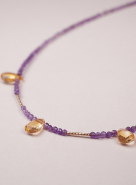 天然紫水晶项链水滴黄水晶锁骨链