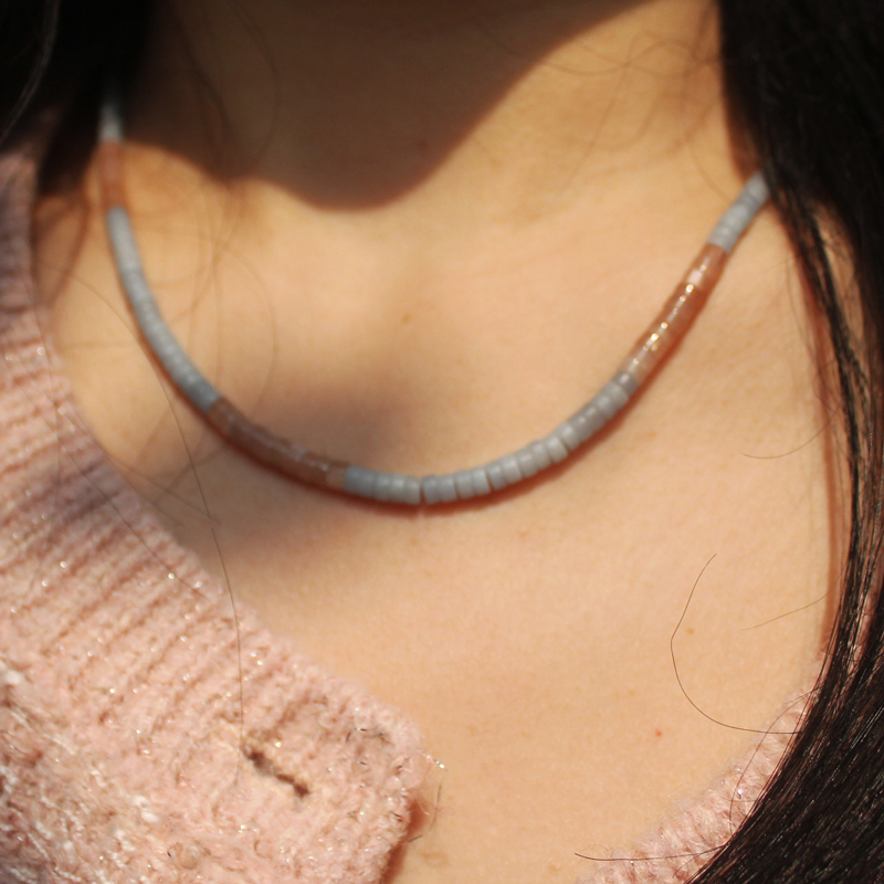 天然太阳石项链女 原创设计颈饰蓝水晶撞色半宝石颈链甜美锁骨链 - 图2
