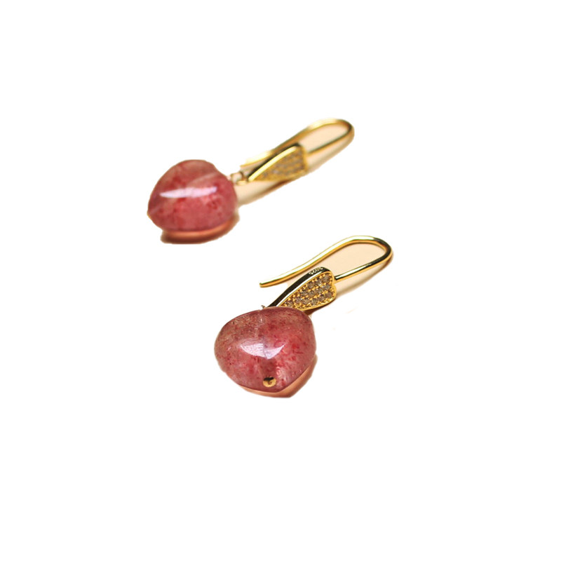 天然草莓晶耳坠女 纯银镶嵌锆石爱心耳环手工串珠桃心粉水晶耳饰,淘宝优惠券,粉丝福利购,淘宝优惠卷