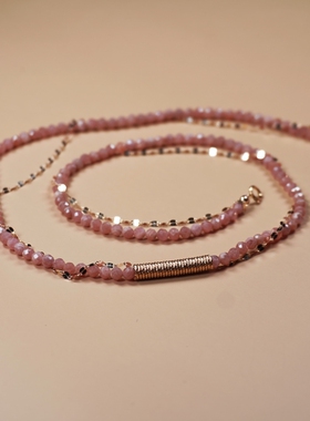 天然红纹石项链女粉色宝石锁骨链