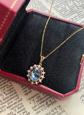 进口14k包金蓝色项链女o字链轻奢