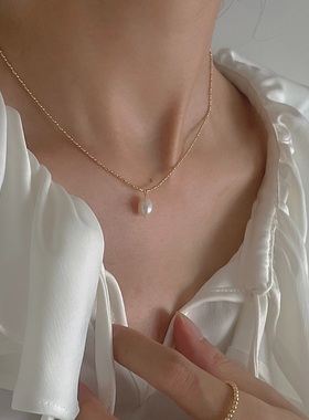 法式锁骨链强光淡水珍珠百搭