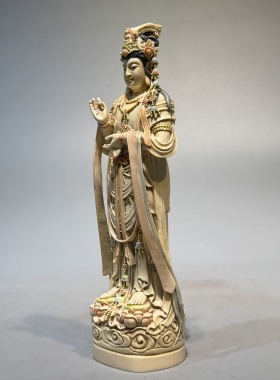 古玩旧藏真品老料罕见金黄皮雕工观音非常精美 雕工细致
