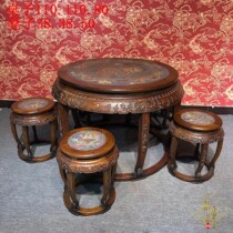 The Classic Tibetan Hainan Yellow Flower pear Round table carved in Ming and Qing Classical Furniture Collection Second-hand Antique Wood Ware objects