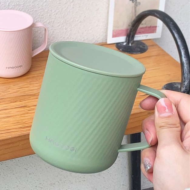 出日本~莫兰迪色带盖保温水杯 茶杯 办公室咖啡杯户外马克杯380ml - 图0