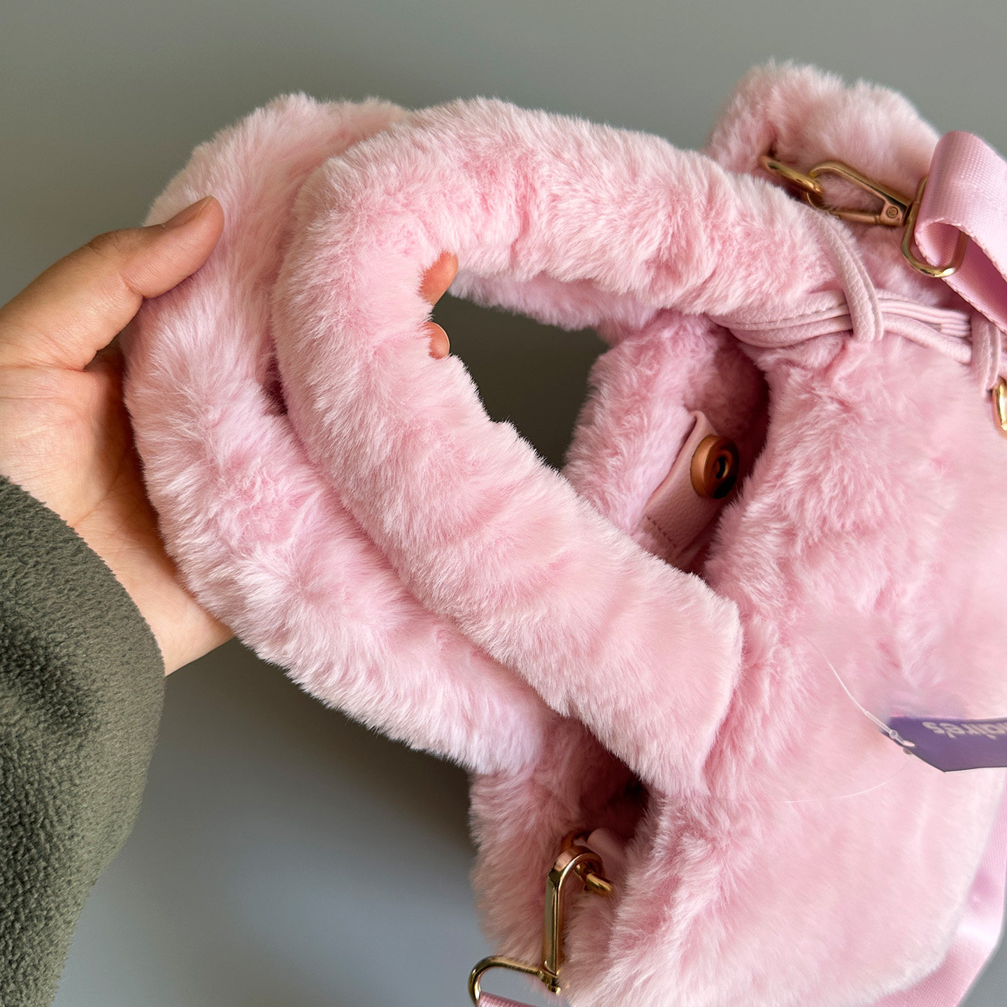 出口老美原单34.99美金！奶fufu樱花粉毛绒手提包 可爱软萌斜挎包,淘宝优惠券,粉丝福利购,淘宝优惠卷