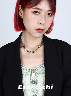 废土风黑色皮革编织银色项链