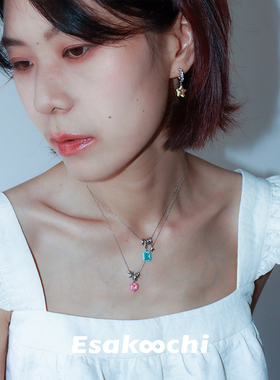 Esakoochi多巴胺巧克力豆~彩色爱心星星吊坠项链女小众锁骨链