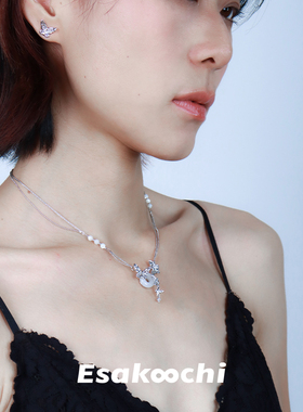 Esakoochi游园戏蝶~流苏蝴蝶项链女平安扣小众设计气质锁骨链